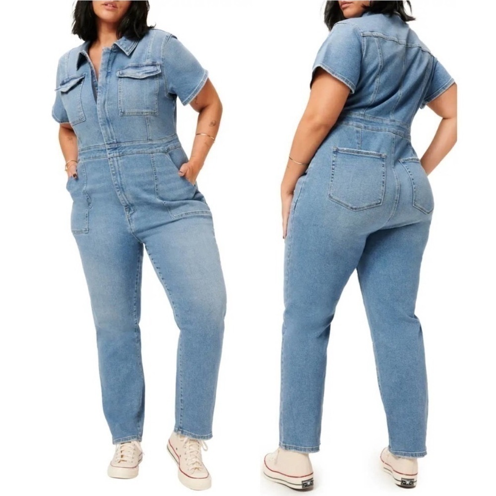 New Good American Fit For Success Jumpsuit in Blue274 Denim Jean Sz 7